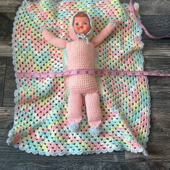 Vintage Crochet Doll with Pastel Patch Blanket Lovey - Picture 6 of 6